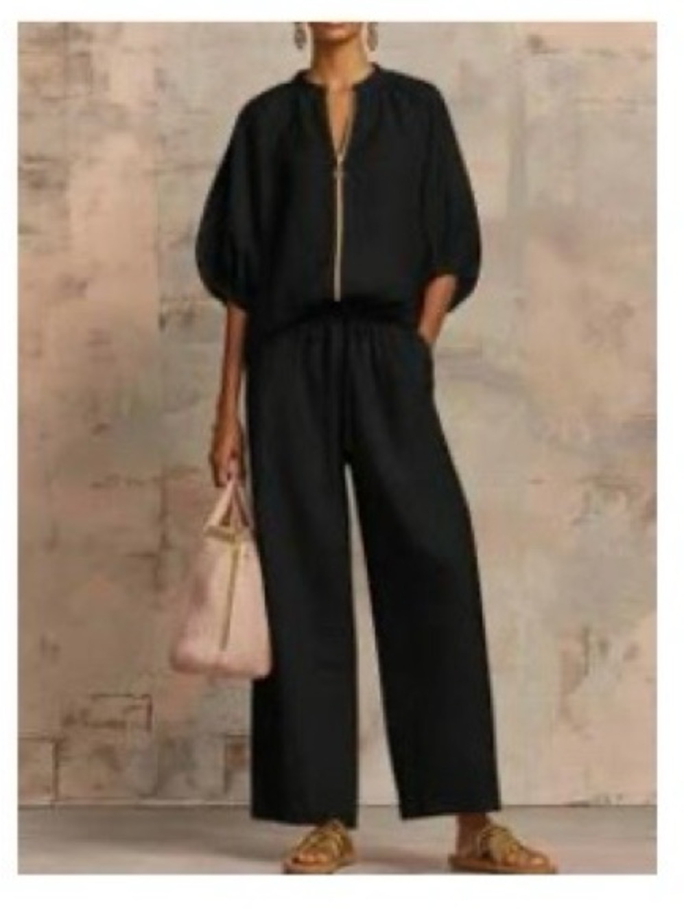 SHEIN Black Crop-Leg Jumpsuit with Gold Zip